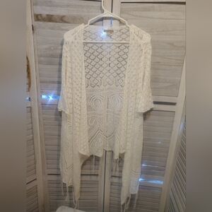 Energe World Wear White Lace nit   Short Sleeve Open Front Cardigan Women Size M
